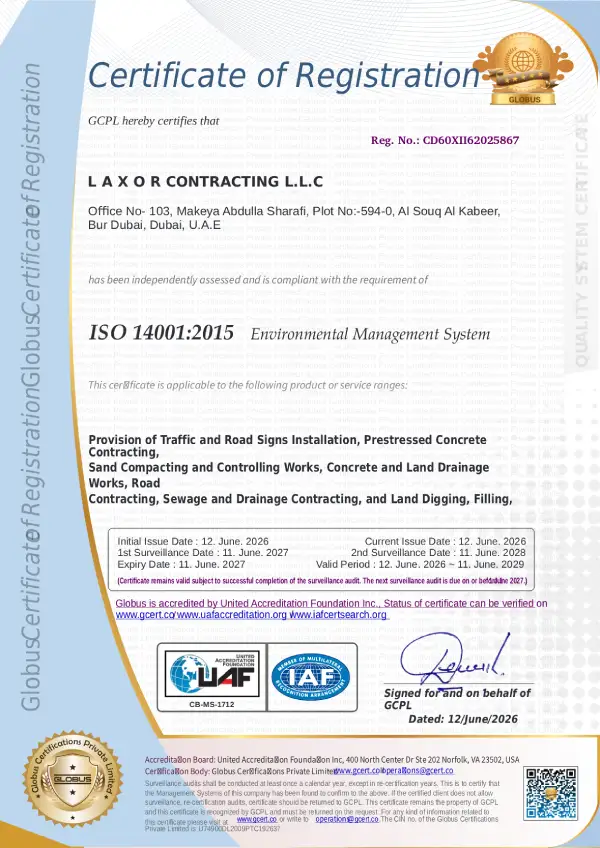 L A X O R CONTRACTING L.L.C - ISO 14001 - 2026 - 2027